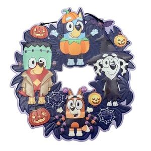 Bluey Metal Halloween Wreath Hanging Decor Dog Pumpkin NEW